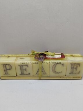 Chesapeake Bay Candle Set of Five Cubes Featuring "PEACE" In Gold Letters